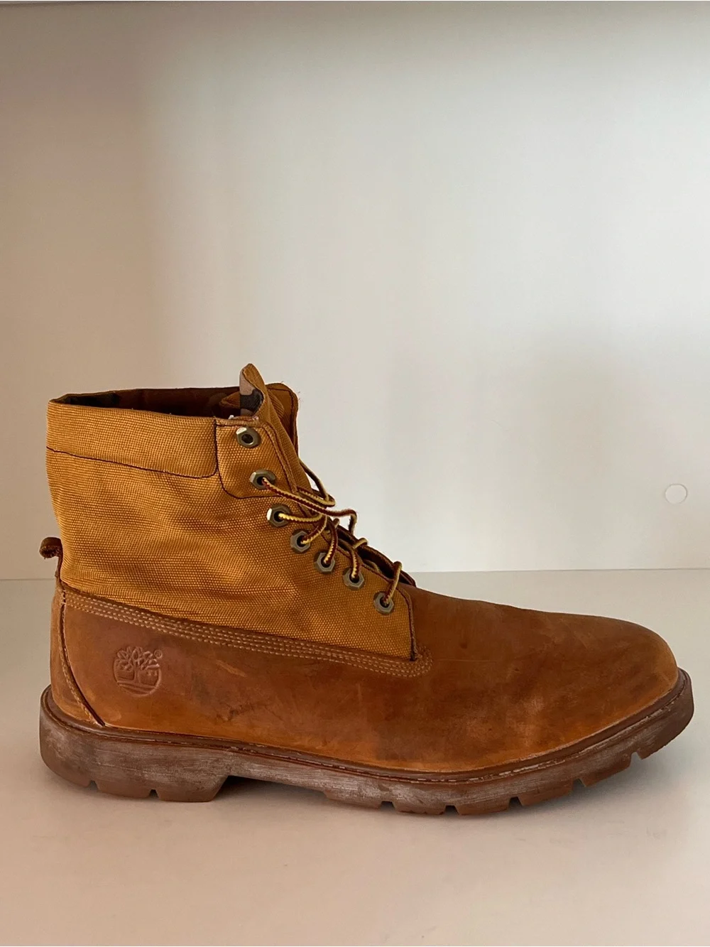 Timberland Roll Top Canvas Leather Boots Wheat Camo Men 13 Excellent Condition